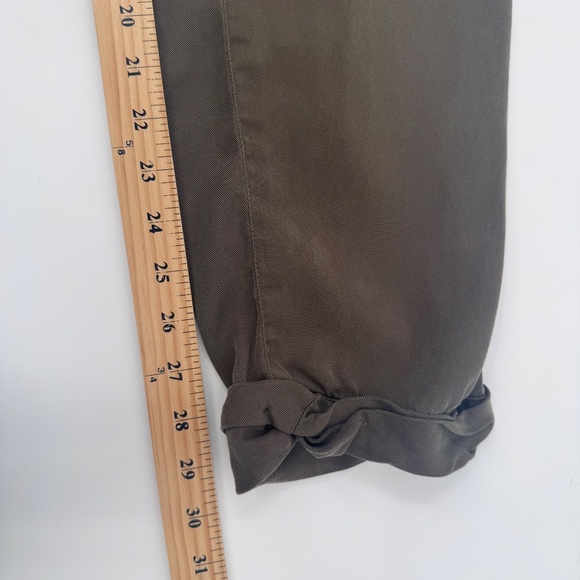 Tahari Pants Women 14 Green Brown Chambray Tapered Drawstring Lagen Coastal - Picture 14 of 16